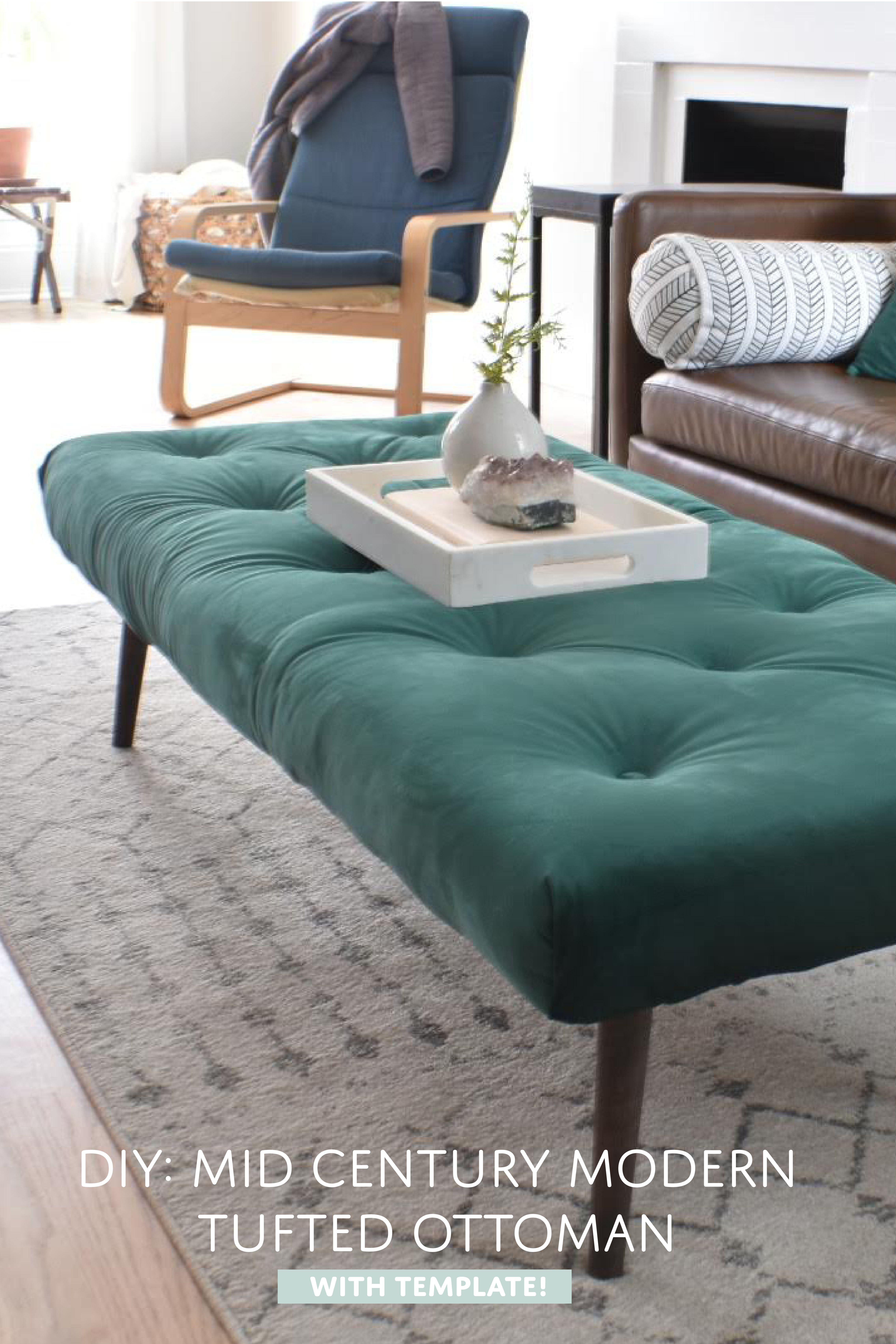 Mid Century Modern Velvet Tufted Ottoman Bench