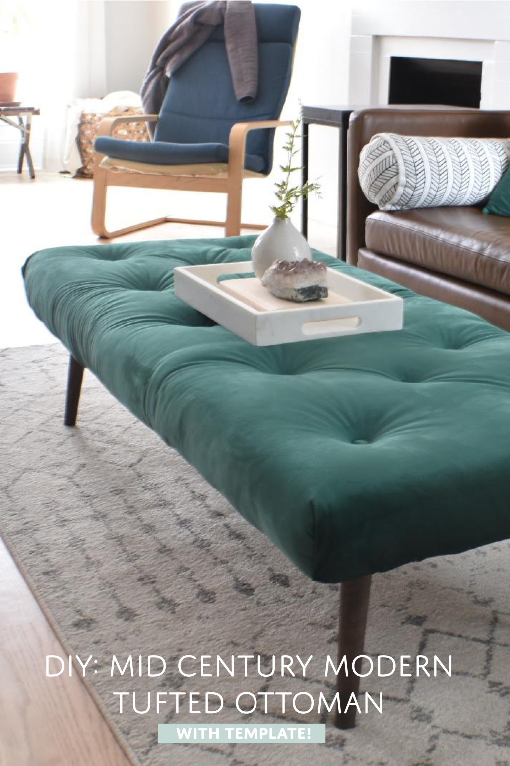 Mid Century Modern Velvet Tufted Ottoman&nbsp;Bench
